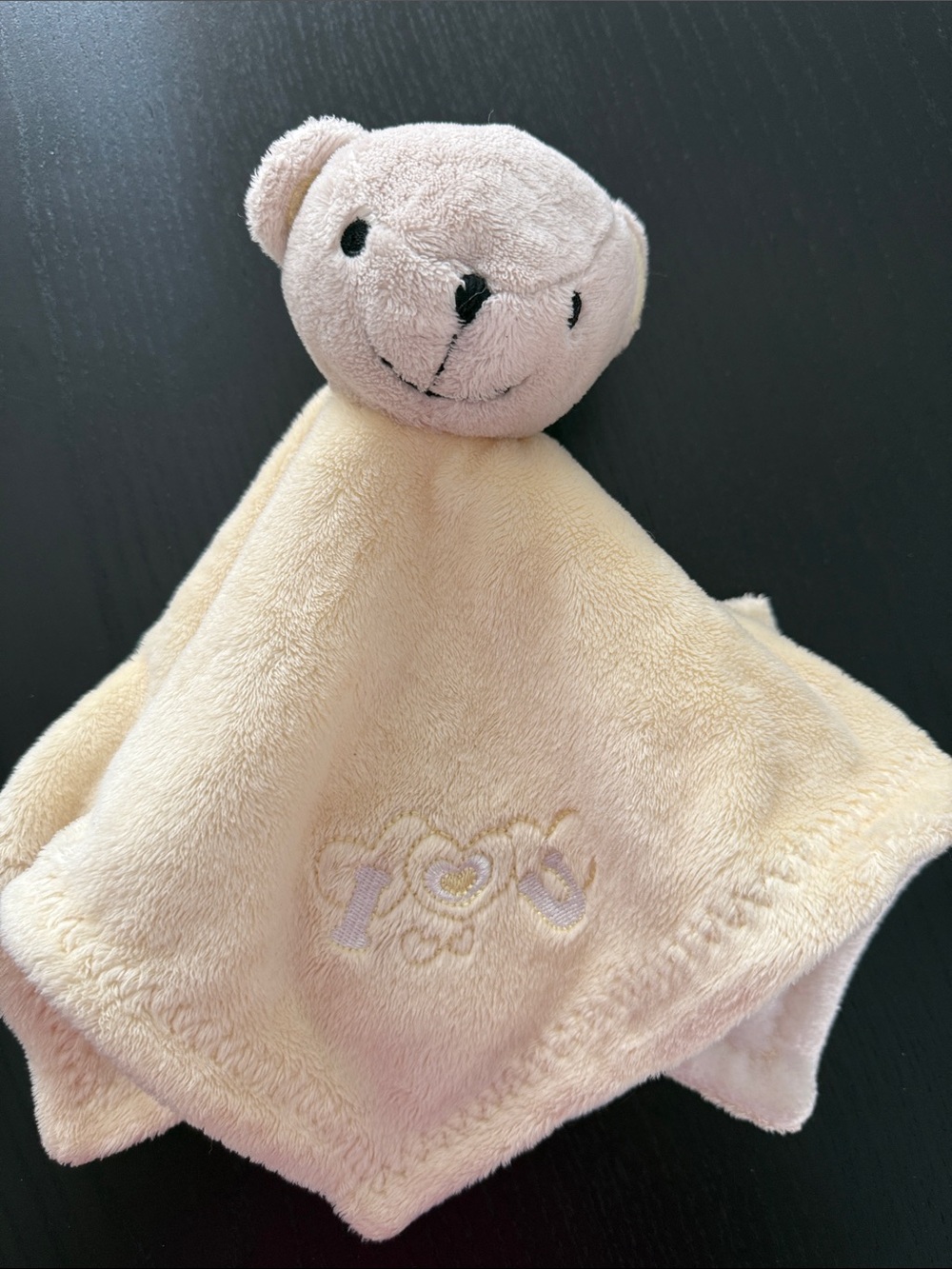 Vintage Cherokee Cream Bear Lovey with yellow blanket.